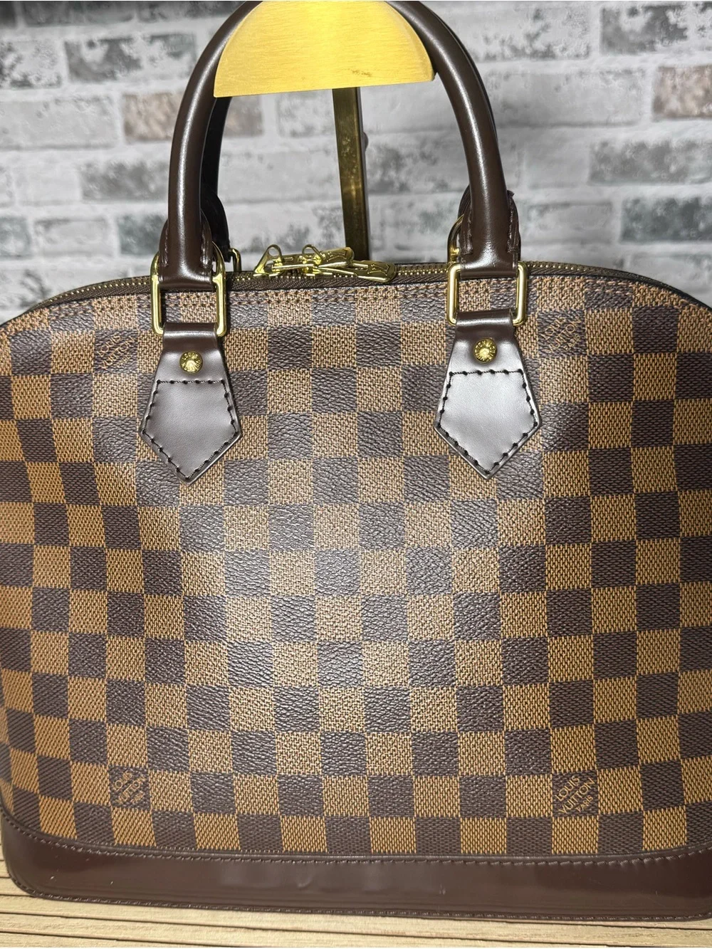 Classic Brown Checkered Leather Top-Handle Men’s Bag